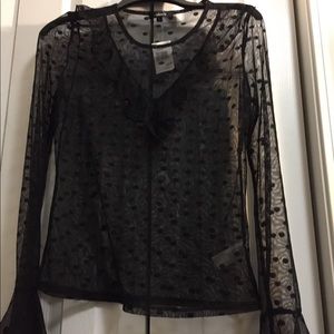 Junior’s long sleeve sheer polka dot shirt